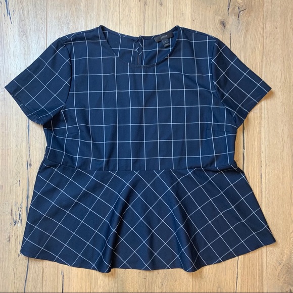 J. Crew Tops - JCREW Peplum Navy Windowpane Top